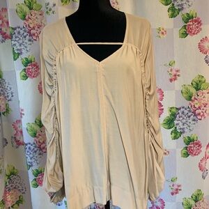 Worthington Light Tan Women's Blouse with Gathered Sleeves